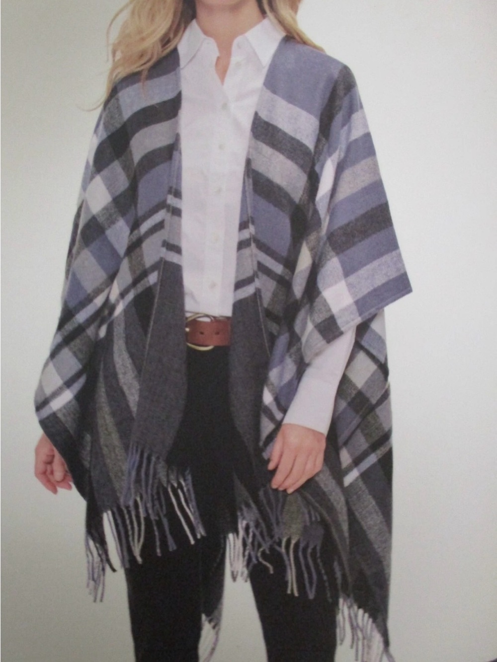 NWT Banana Republic Women’s Cashmere Blend Blanket Wrap Plaid Wrap Poncho